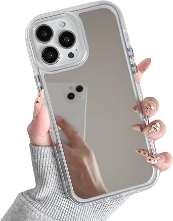 ZTOFERA Mirror Case for iPhone 15 Pro Max، Mirror for Girls Makeup، Cute Glossy Hard Back + Raised Edge Phone Bumper، Anti-Drop Shockproof Case for iPhone 15 Pro Max - Clear