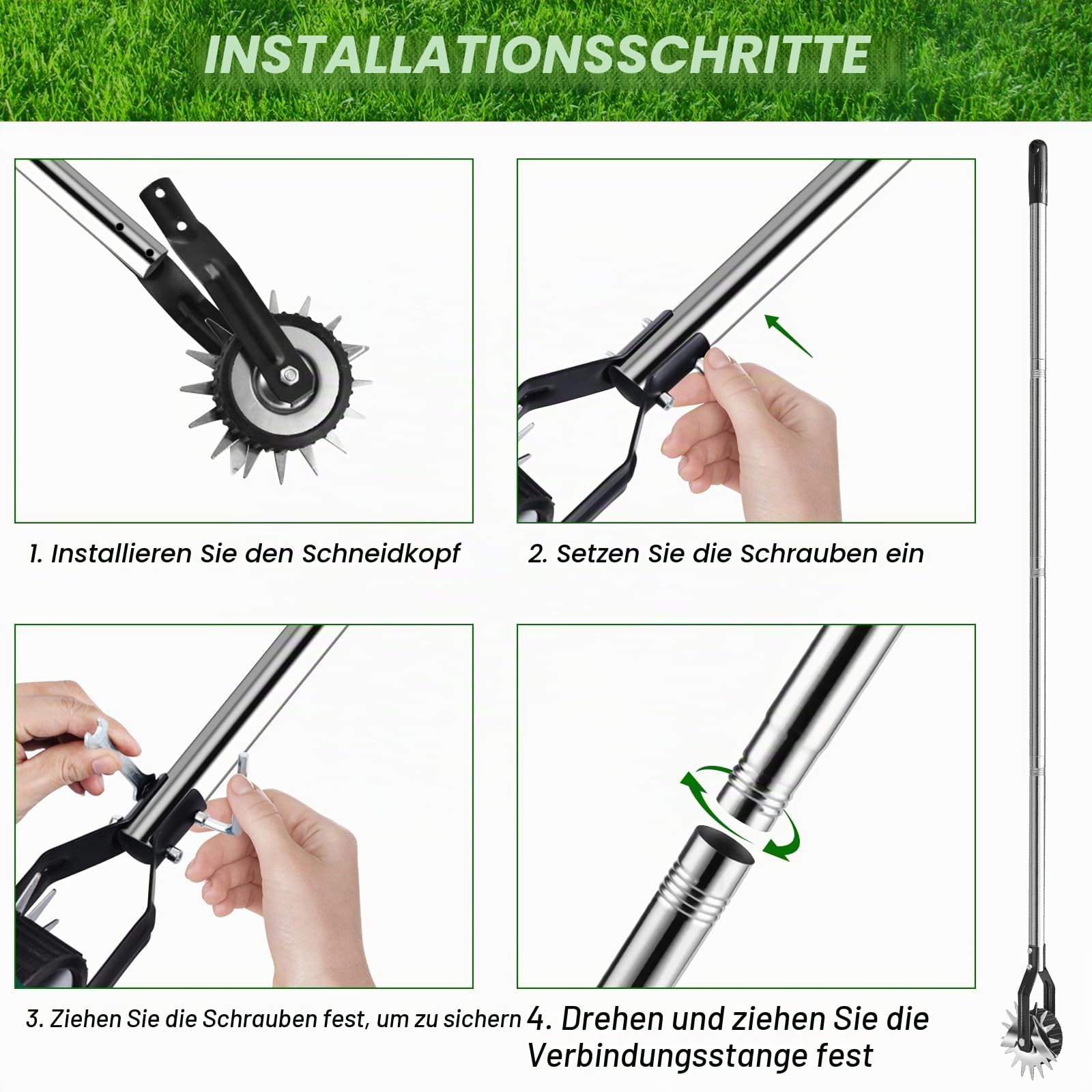 Kantenschneider Rad-Rotationskantenschneider, manueller Rasenkantenschneider für Gehwege, Edelstahlgriff, verstellbare Höhe -66.7Inch