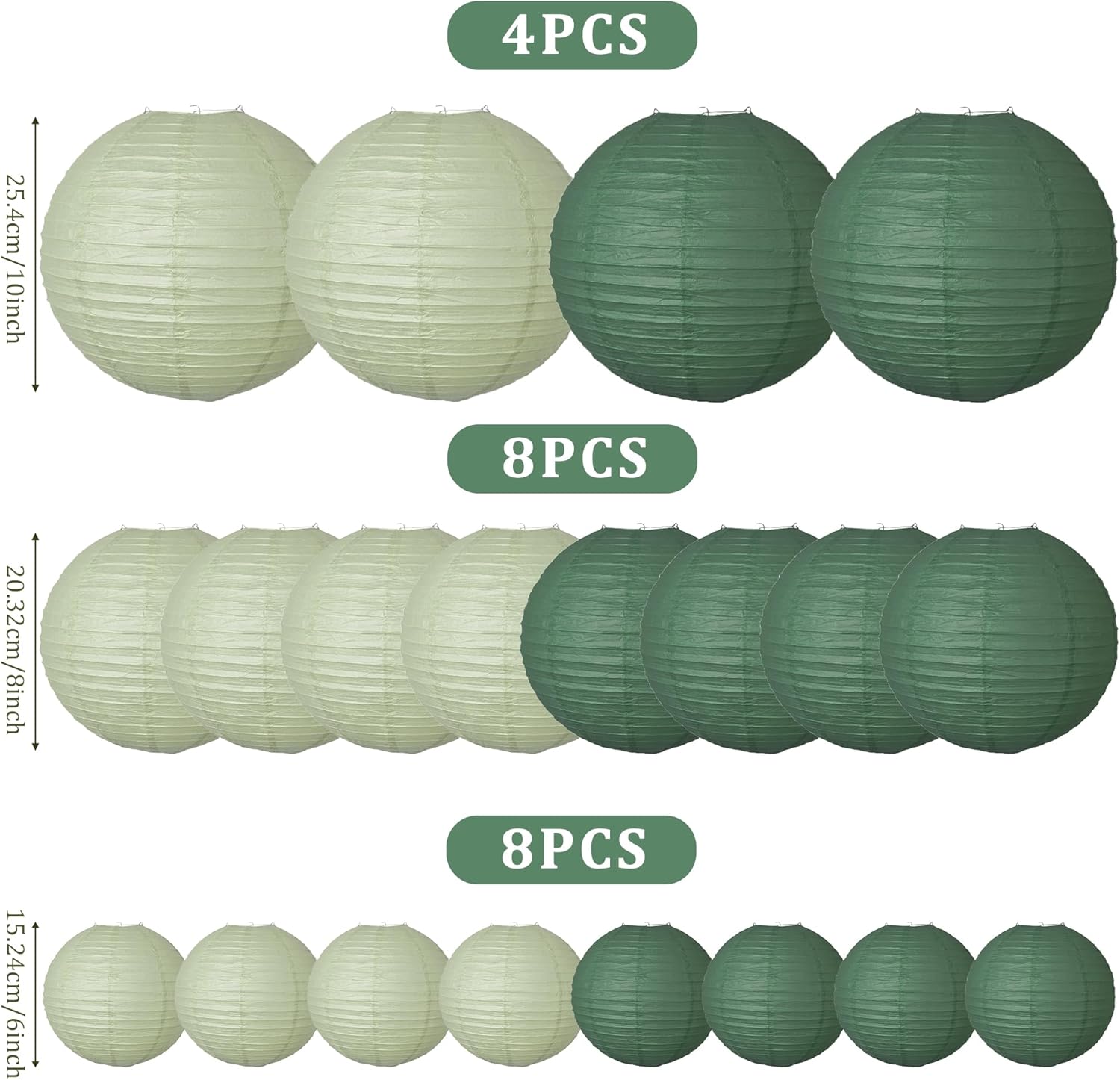 20Pcs Paper Lanterns Decorative, Hunter Green and Sage Green Round Hanging Paper Lanterns Decorations for Rustic Party Bridal Shower Wedding Birthday Home Decor - Image 3