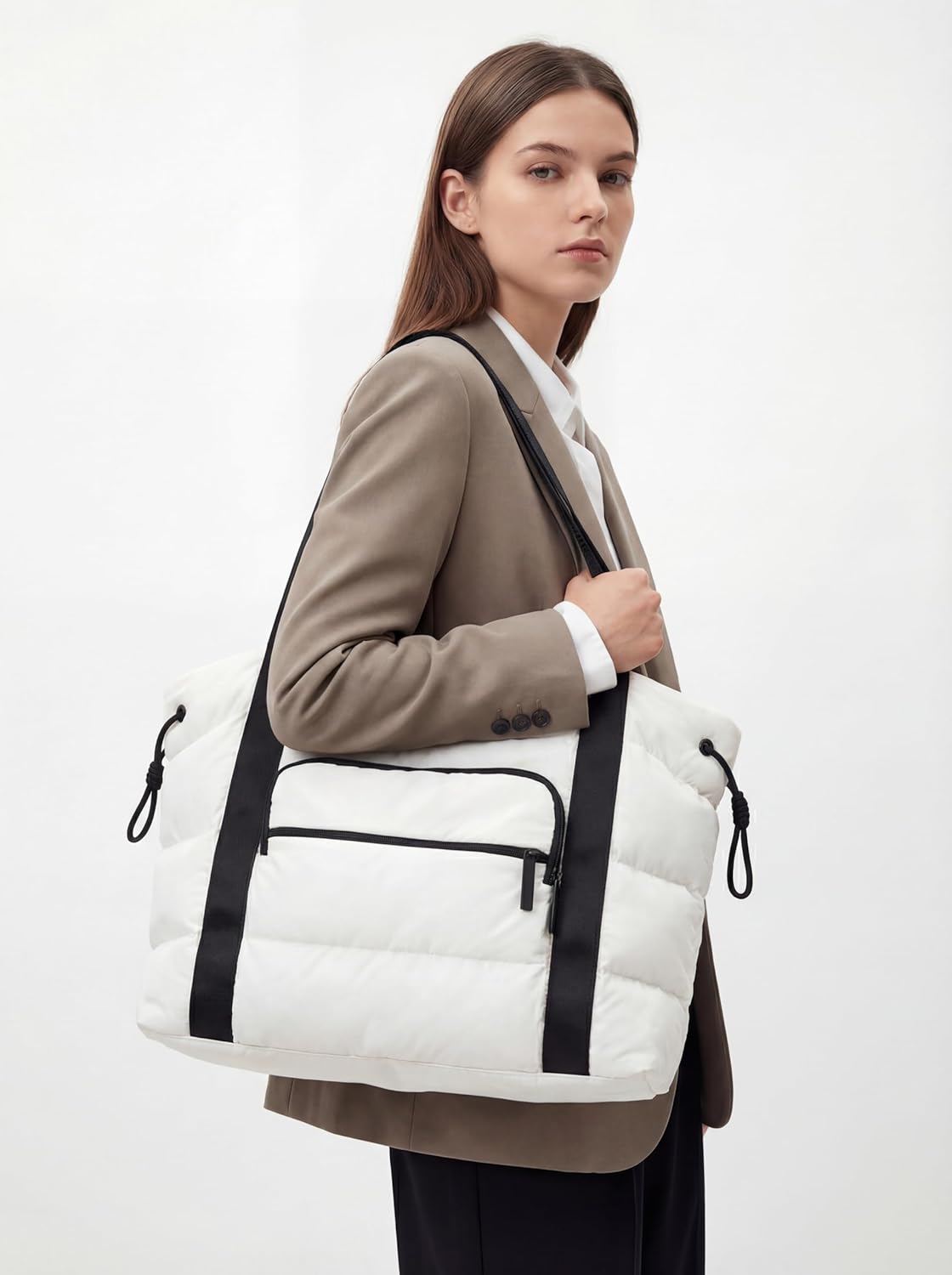 Tote Bag for Women, Lightweight Quilted Puffer Tote with Multiple Pockets, Large Capacity Shoulder Work Bag for Travel - Image 2