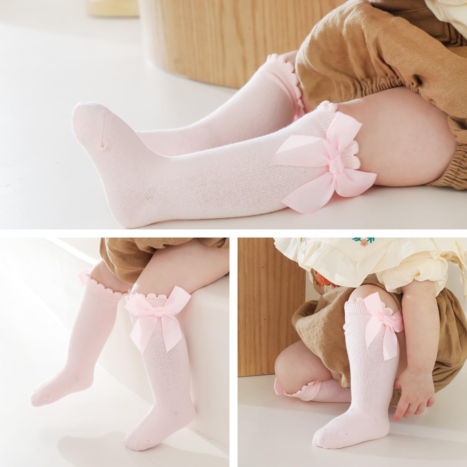 DOOVID Knee High Socks Toddler Girls Bow Tube Ruffled Socks Baby Girls Infant Stockings