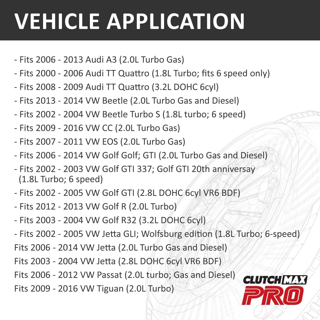 ClutchMaxPRO HD Clutch Slave Cylinder (CSC) Bearing Unit Compatible with 2006-2013 A3; 2000-2009 TT Quattro; 2002-2016 VW Bettle Golf Passat Tiguan CC EOS 1.8L 2.0L 2.8L 3.2L (CPKGN3743)