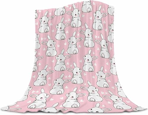 Manta de conejo de Pascua, manta de franela de vellón para sala de estar, dormitorio, sofá, manta de cama cálida y suave para niñas, niños y