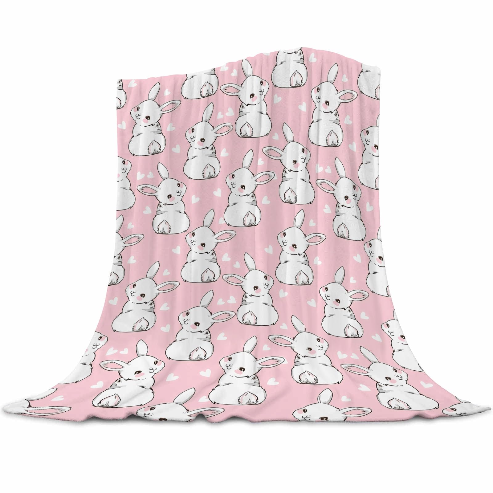 Bunny Blanket Easter Throw Blanket Rabbits Flannel Fleece Throw Blanket for Living Room Bedroom Sofa Couch Warm Soft Bed Blanket for Girls Kids Adults