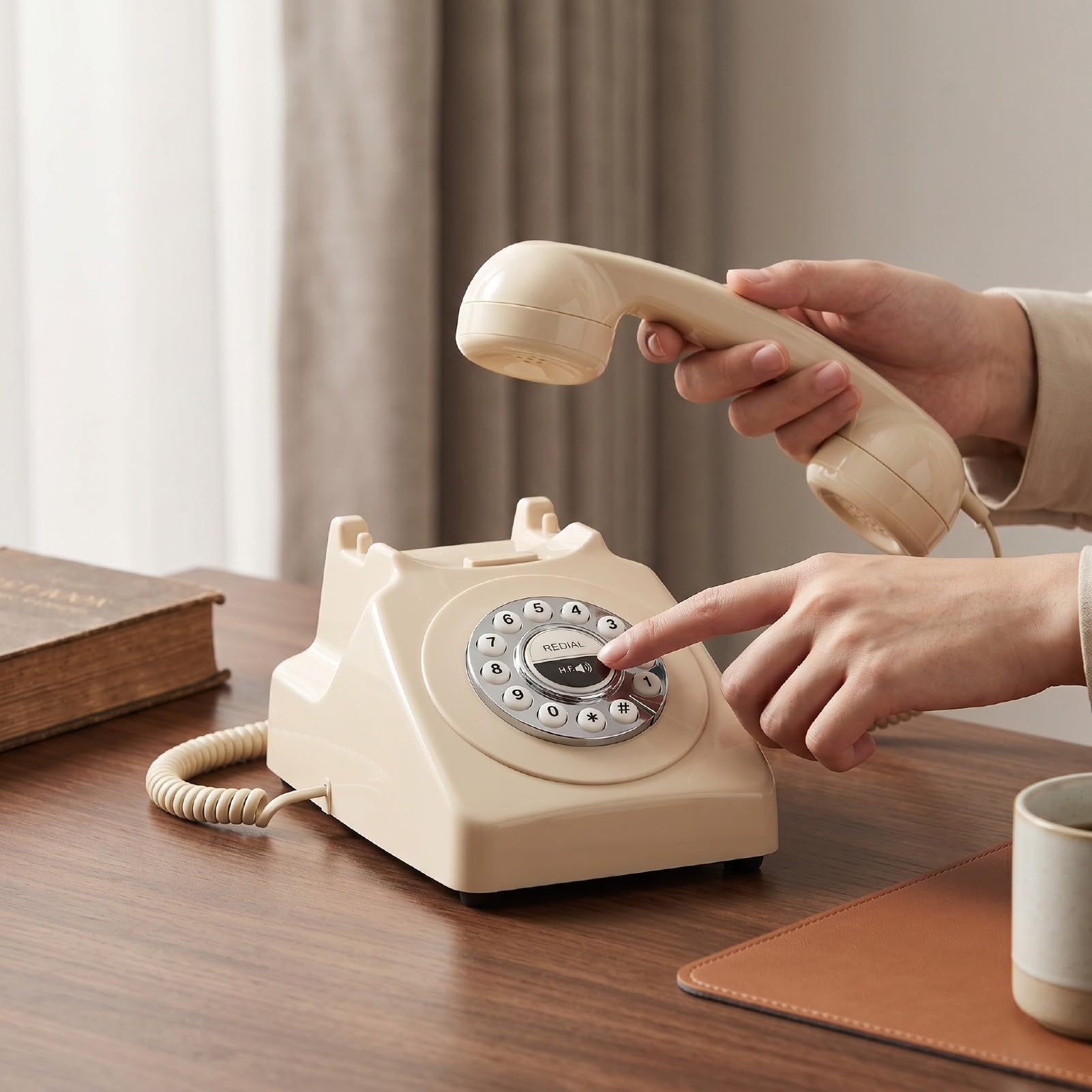 Luocute Telefono Bluetooth retrò, Telefono Fisso Cordless con Ricevitore e Vivavoce per Ufficio Domestico, Chiamate in Vivavoce e Riproduzione Musicale Tramite Smartphone, Ricaricabile