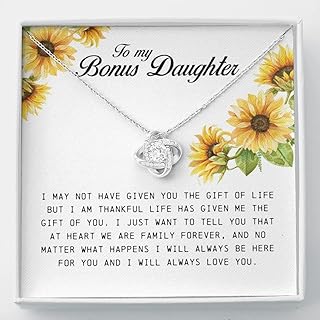 To My Bonus Daughter, Love Knot Necklace, Stepdaughter Gifts From Stepmom, Adopted Daughter Necklace From Unbiological Mom, Step Daughter Gifts From Stepmom, To My Stepdaughter Necklace Jewelry On Birthday, Gift for Her