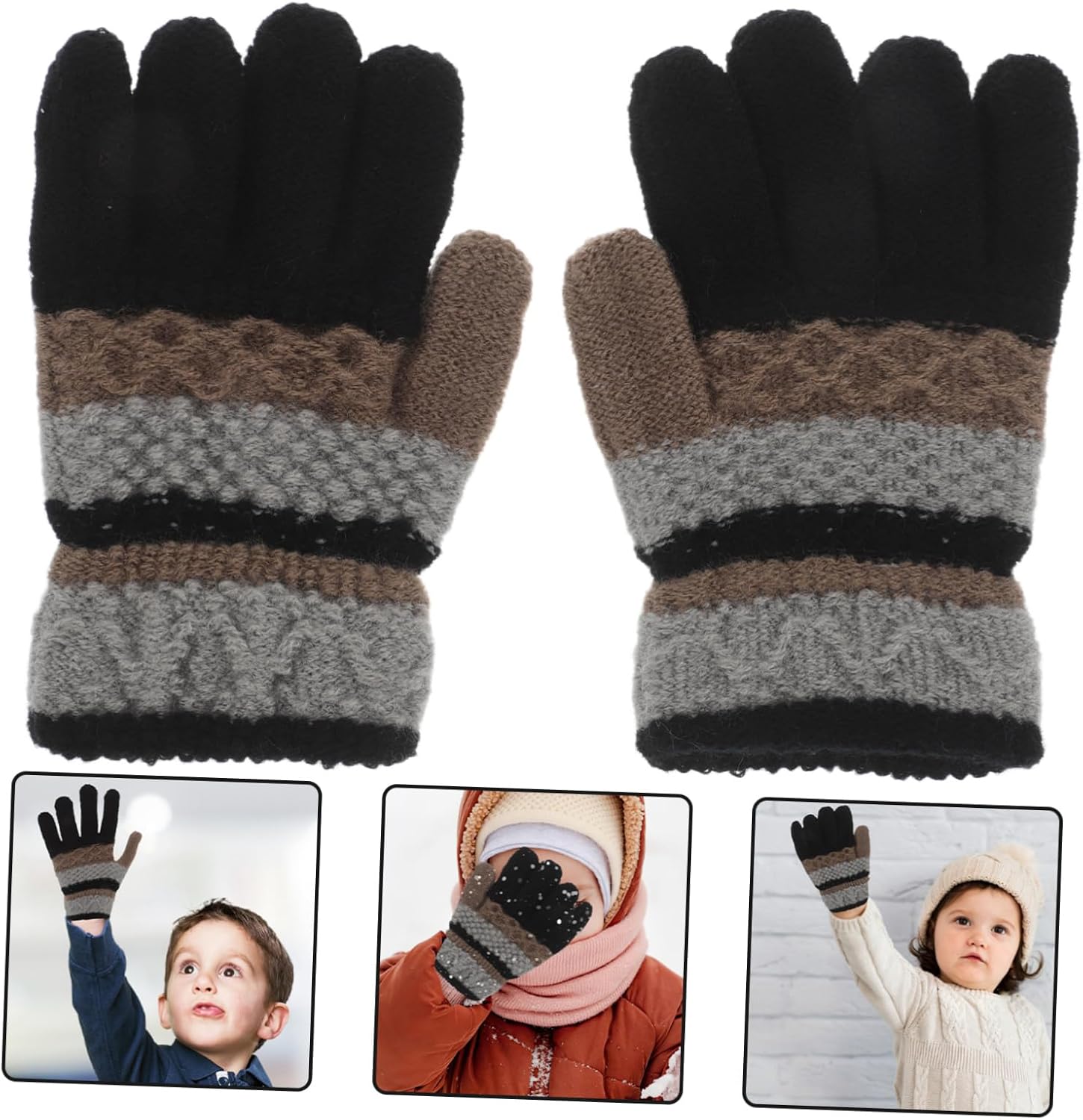 LIOOBO 1pair Knitted Boy Girl Gloves Stylish Striped Mittens for Boys and Girls Soft Warm Winter Gloves for and for Outdoor Activities Comfortable Finger Separation Design