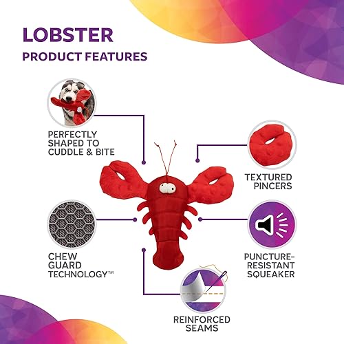 Miniatura 4 de TrustyPup Tough 'N Fun - Juguete chirriante de langosta para perro, tecnología Chew Guard, color rojo, mediano