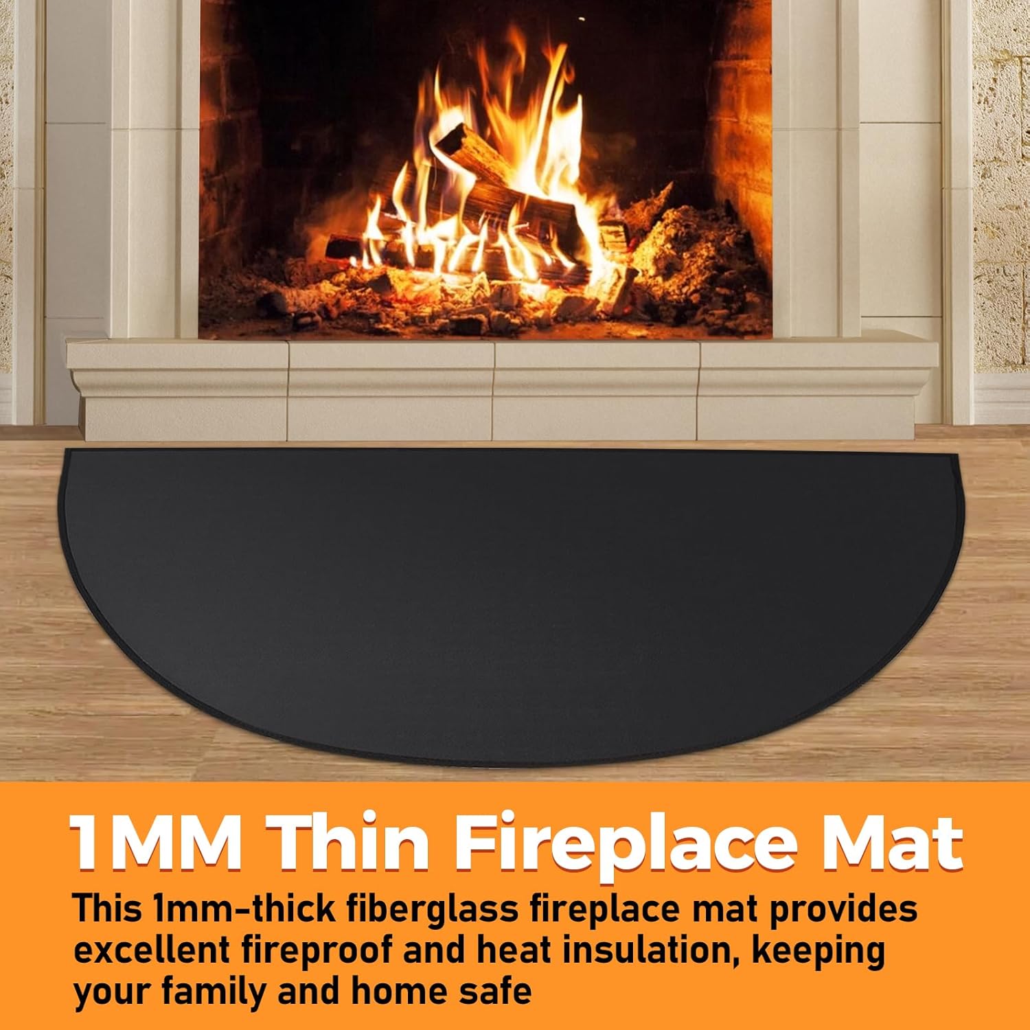 Fireplace Mat Fireproof, 2'8'' x 4'11'' x 0.04'' Fireplace Rugs Fire Resistant, Hearth Pads for Wood Stove Fireplace Indoor Outdoor, Thin Hearth Rug Protects Floors Carpets from Sparks Embers, Black