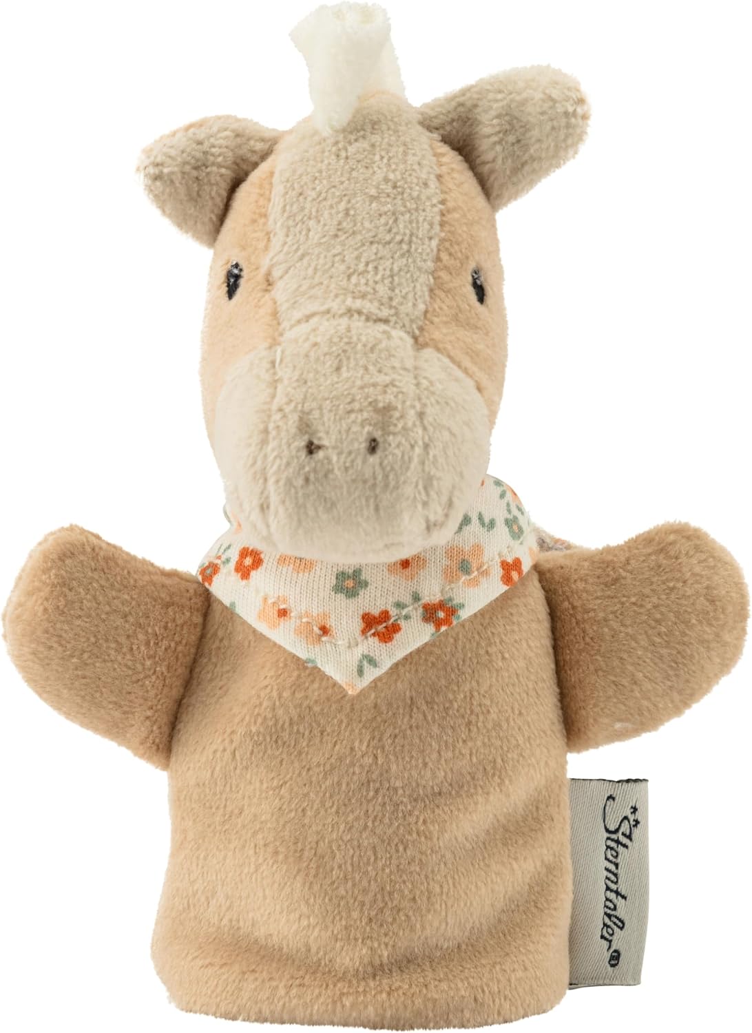 Sterntaler Sunny Horse Finger Doll - Velvet Fabric Baby Toy with Flower Scarf, Plush Toy for Babies and Kids, Fun and Fantasy for Home and Travel, Light Beige