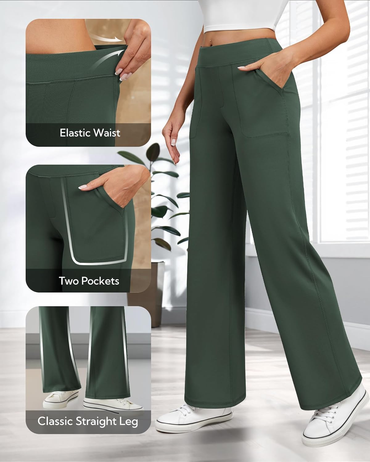 Wide Leg Pants Woman Yoga Pants with Pockets Stretch Dress Work Pants Casual Lounge Sweatpants - Image 5