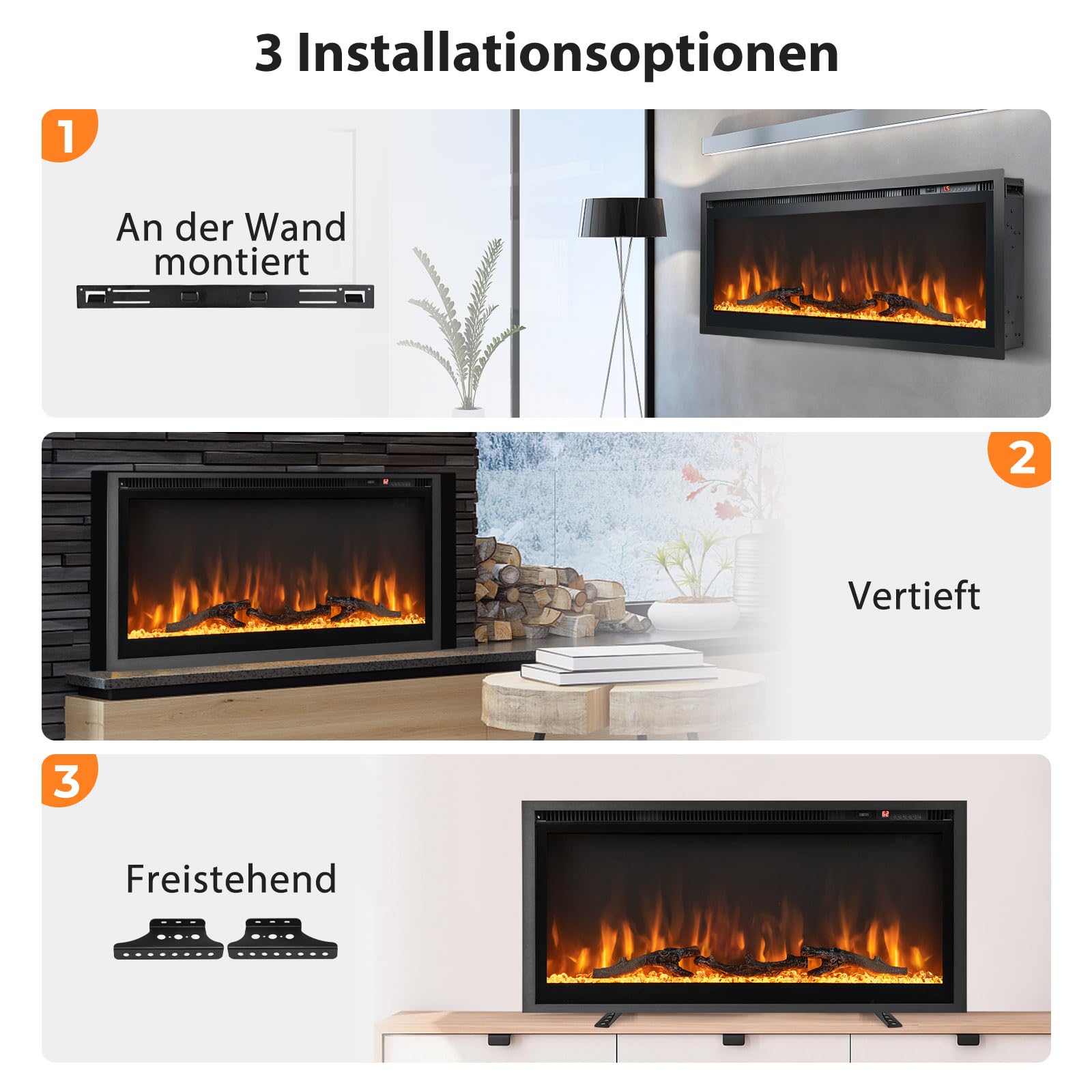 GOPLUS 91 cm Elektrokamin, Elektrischer Wandkamin mit Fernbedienung & Touchscreen, Kaminofen Wand mit 9 Farben Flammeneffekte & 5 einstellbaren Helligkeitsstufen, 750 W/1500 W Heizlüfterfunktion, 36"