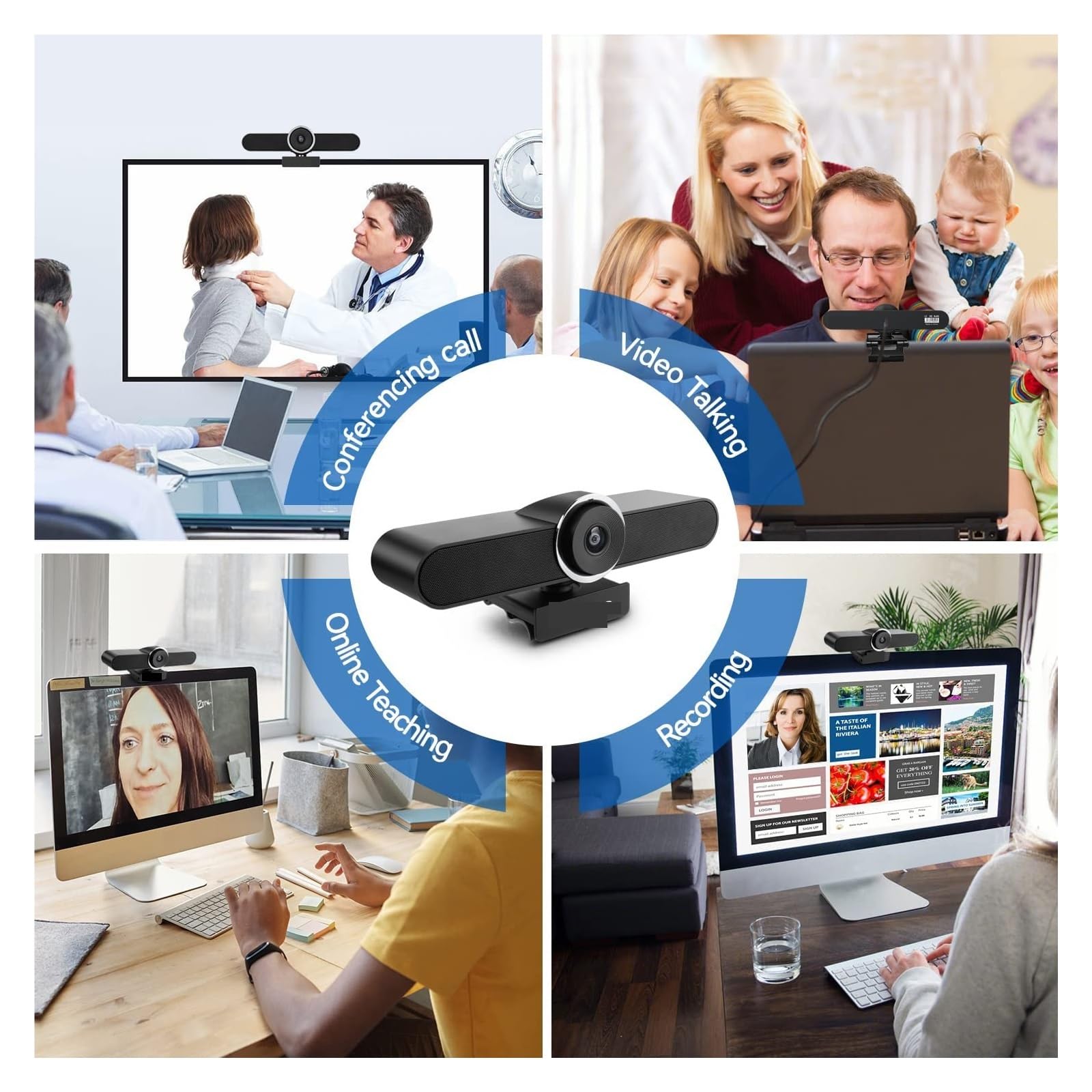 Webcam, Cámara Web de Sala de conferencias 4K con micrófono y Altavoz Cámara de Video de computadora de 8MP con Encuadre automático AI de Gran Angular for transmisión