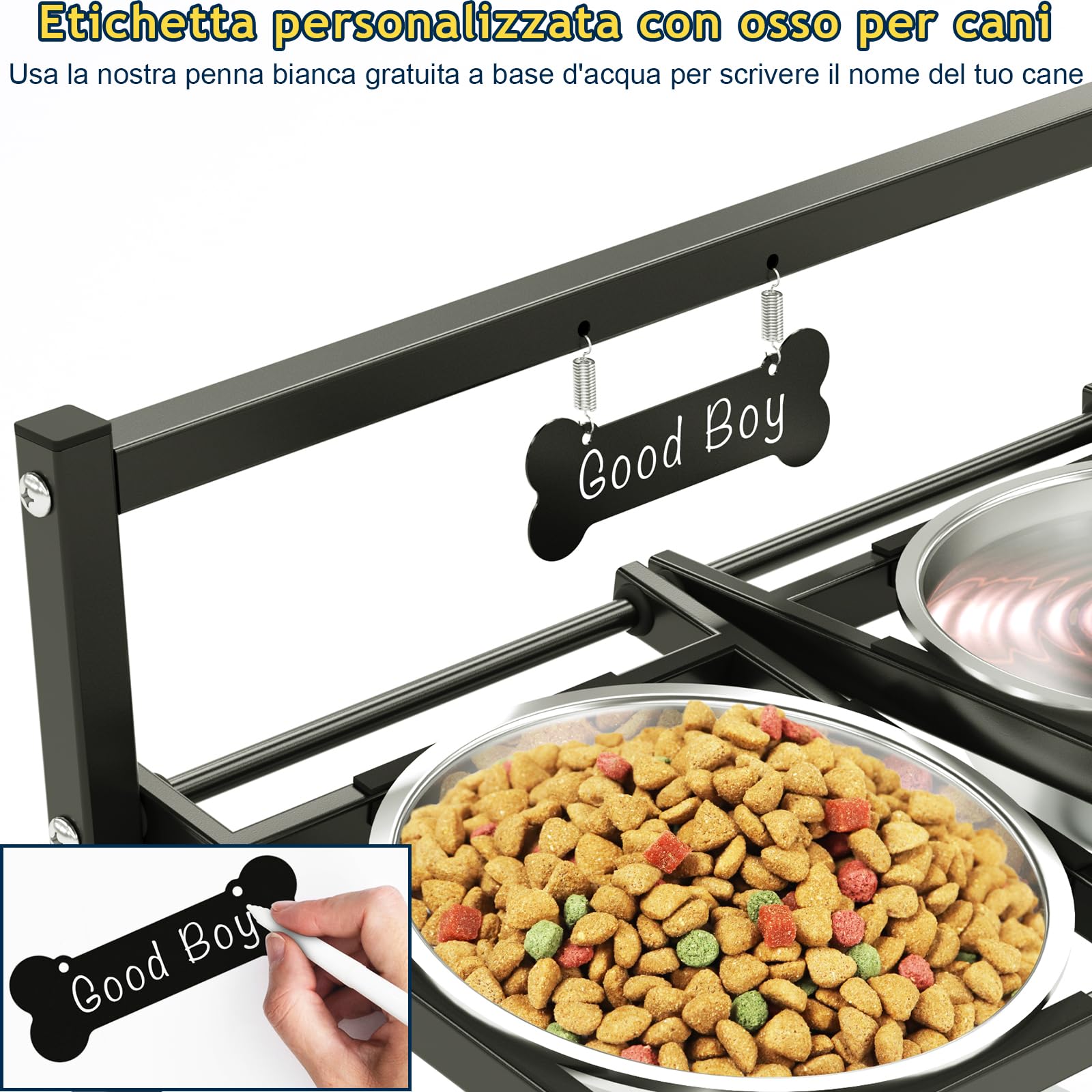 Ciotole Per Cani Rialzate Con Altezza Regolabile Su 4 Livelli E Inclinazione Di 10°, 2 Ciotole In Acciaio Inox (1.5L x 2) E Tappetino Antiscivolo, Adatto a Cani di Taglia Grande, Media e Piccola