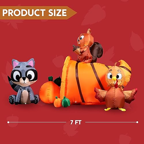 Miniatura 5 de Joiedomi Animales inflables del bosque de 7 pies de largo con Cornucopia con LED integrados, inflables inflables para fiesta de Acción de Gracias en
