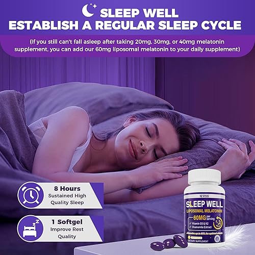 Miniatura 4 de Melatonina de 60 mg para adultos de alta dosis, apoya el descanso profundo y la cognición cerebral, melatonina liposomal extra fuerte con vitamina