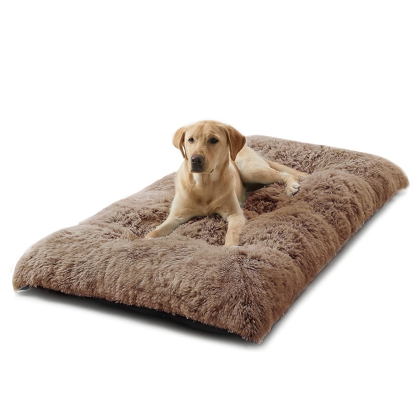 DIMUT Large Dog Beds for Large Dogs,Plush Soft Pet Beds,Washable Anti-Slip Kennel Crate Mat for Large, Jumbo, Medium, Small Dogs Mats for Sleeping and Anti Anxiety, Non-Slip Dog Bed (X-Large, Khaki)