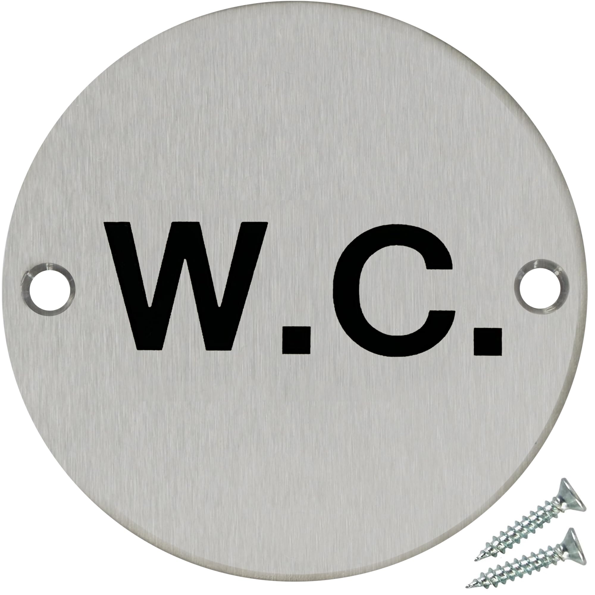 Fire Door GuruW.C. Door Sign - 76mm Disc - Stainless Steel Safety Sign - Fixings Included