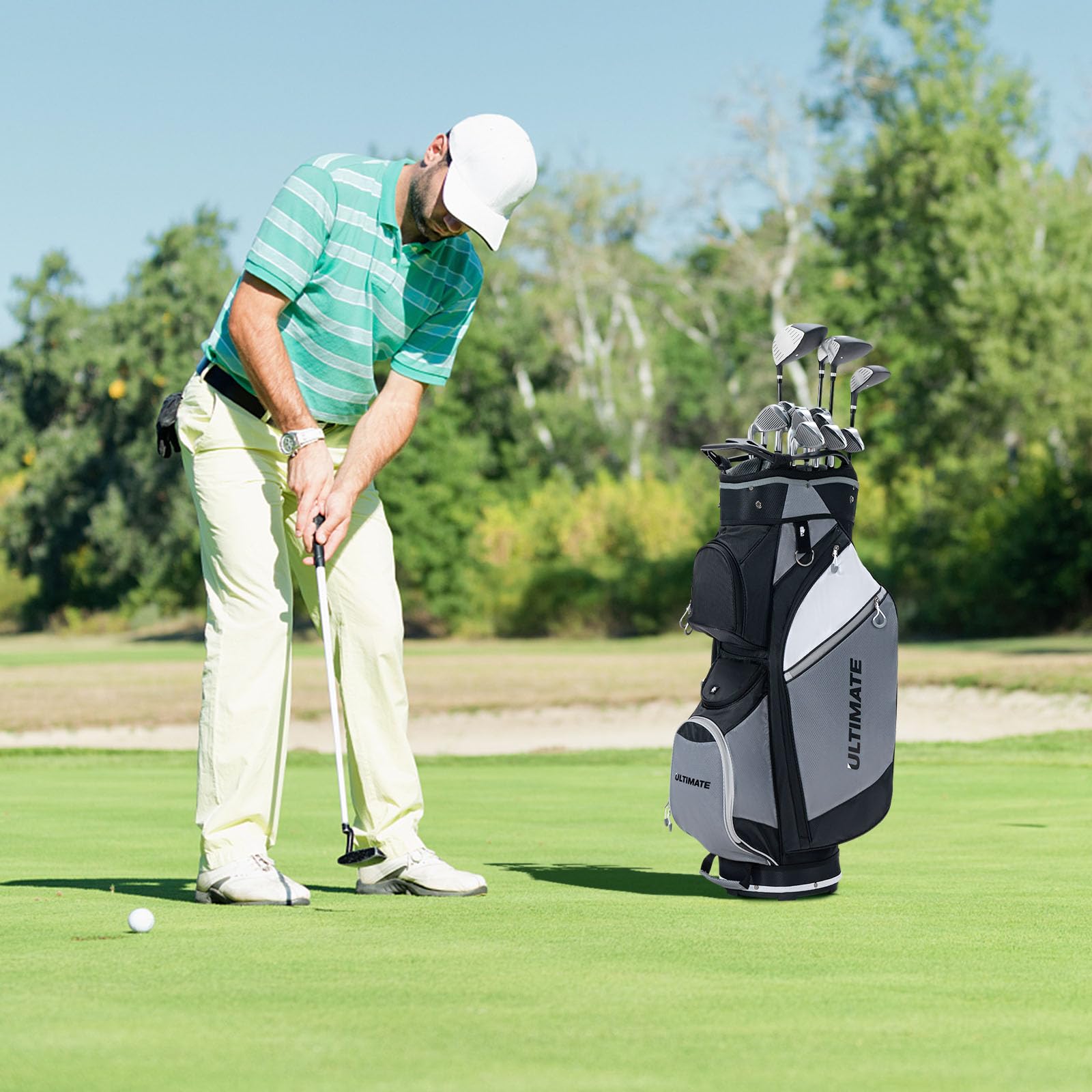 LIFEZEAL Golfbag, Cartbag mit 14-Fach Unterteilung, Tragbare Golftasche mit 7 Reißverschlusstaschen, Schulter oder Hand, wasserdichte Standtasche für Golf Trolley & Golf Cart