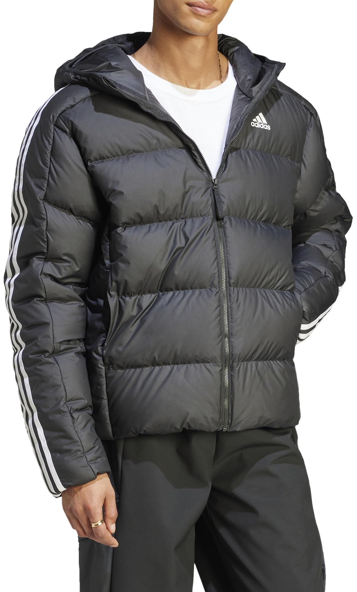 adidas Essentials Midweight Down Hooded Stripes Jacket Piumino Uomo (Pacco da 1)