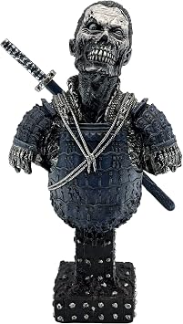 LOOYAR Resin Undead Japanese Samurai Zombie Bust Statue Sculpture Ornament Figurine Craft for Home House Living Room Porch Decoration Office Desk Desktop Table Arrangement Gift Blue