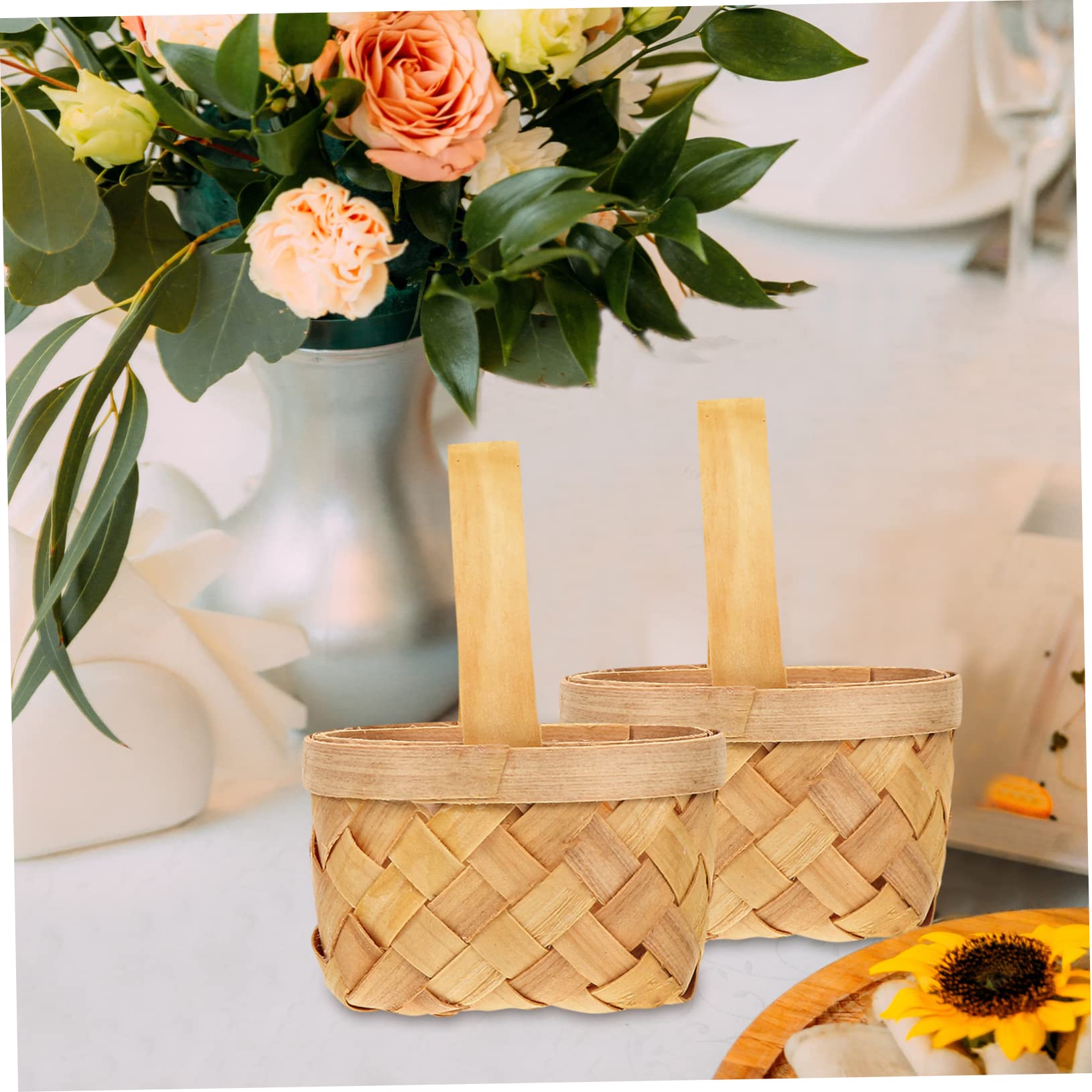 HONMEET 4pcs Little Baskets with Handle Handmade Wooden Baskets Elegant Home Decor Storage Solutions