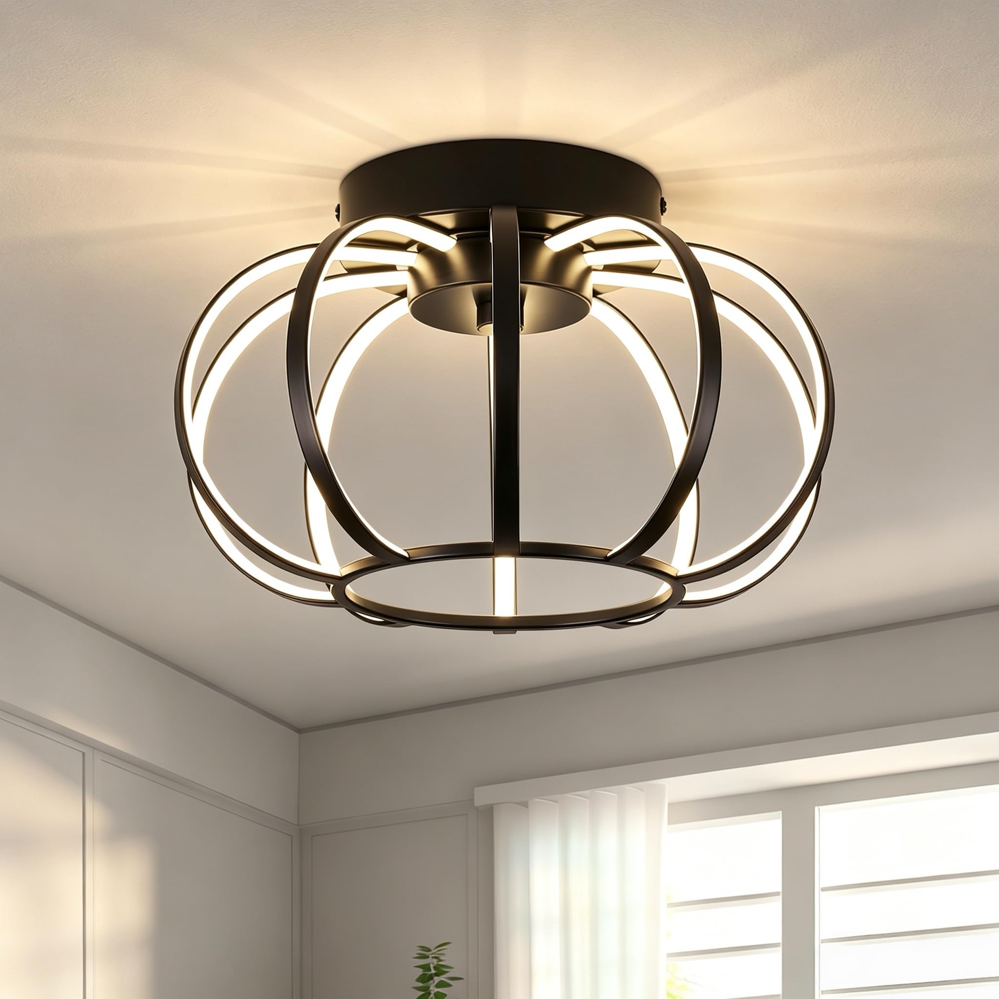 Moderne Schwarz LED Deckenleuchte,Rund Deckenlampe Metall Hängend Lampe | 29CM Deckenleuchten 4000K LED Lampe für Esszimmer Flur Schlafzimmer Küche Wohnzimmer