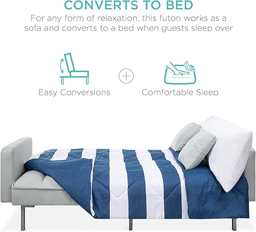 Miniatura 14 de Best Choice Products Sofá futón convertible de tela de lino con respaldo dividido para sala de estar, apartamento, habitación adicional, invitados