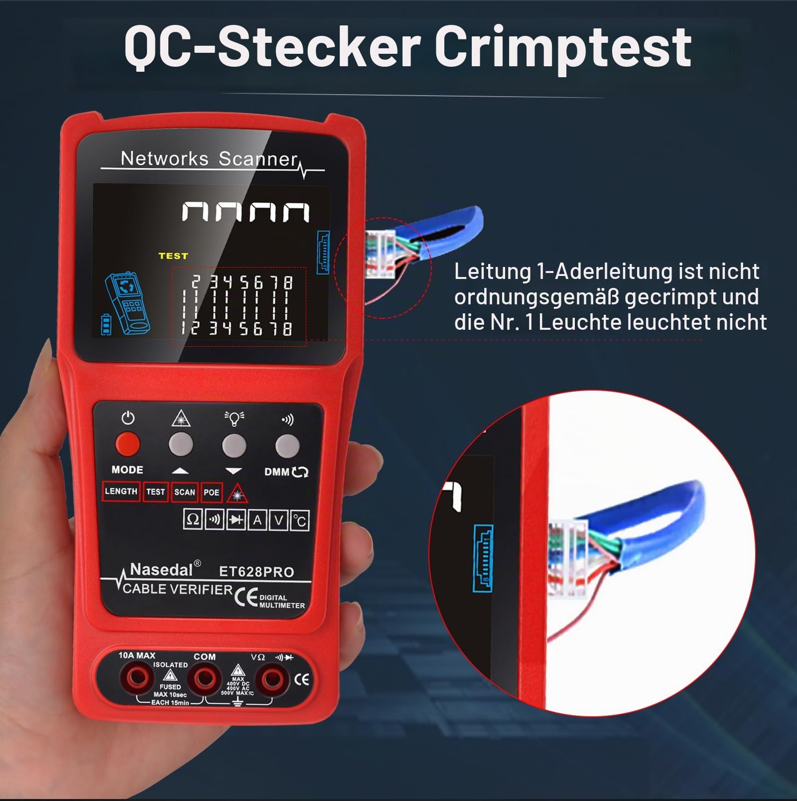 Network Cable Tester Wire Tracker Tone Generator Ethernet Tester Multimeter VFL 3-in-1 RJ45 CAT5 CAT6 CAT7 CAT8 RJ11 Tone BNC Tester PoE Test Cable Length Cable Mapping Test Port Flashng 3 pcs Remote