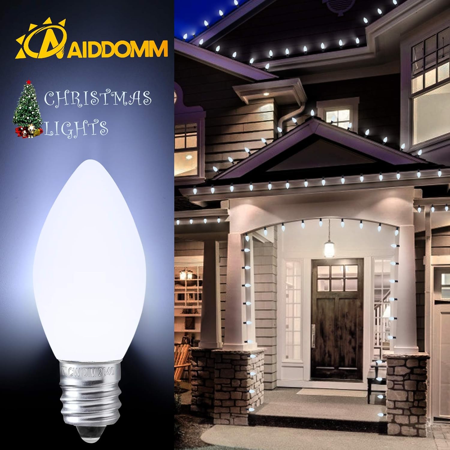 LED Christmas Replacement Bulbs 25 Pack C7, for Outdoor and Indoor, Dimmable, E12 Candelabra Base, Cool White - Image 7
