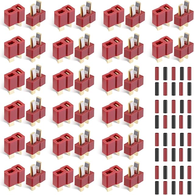 Deans T RC Battery Connector 20 Pairs - T Plug Lipo Adapter Deans Connectors Male & Female for RC Car Batteries Dean Connector