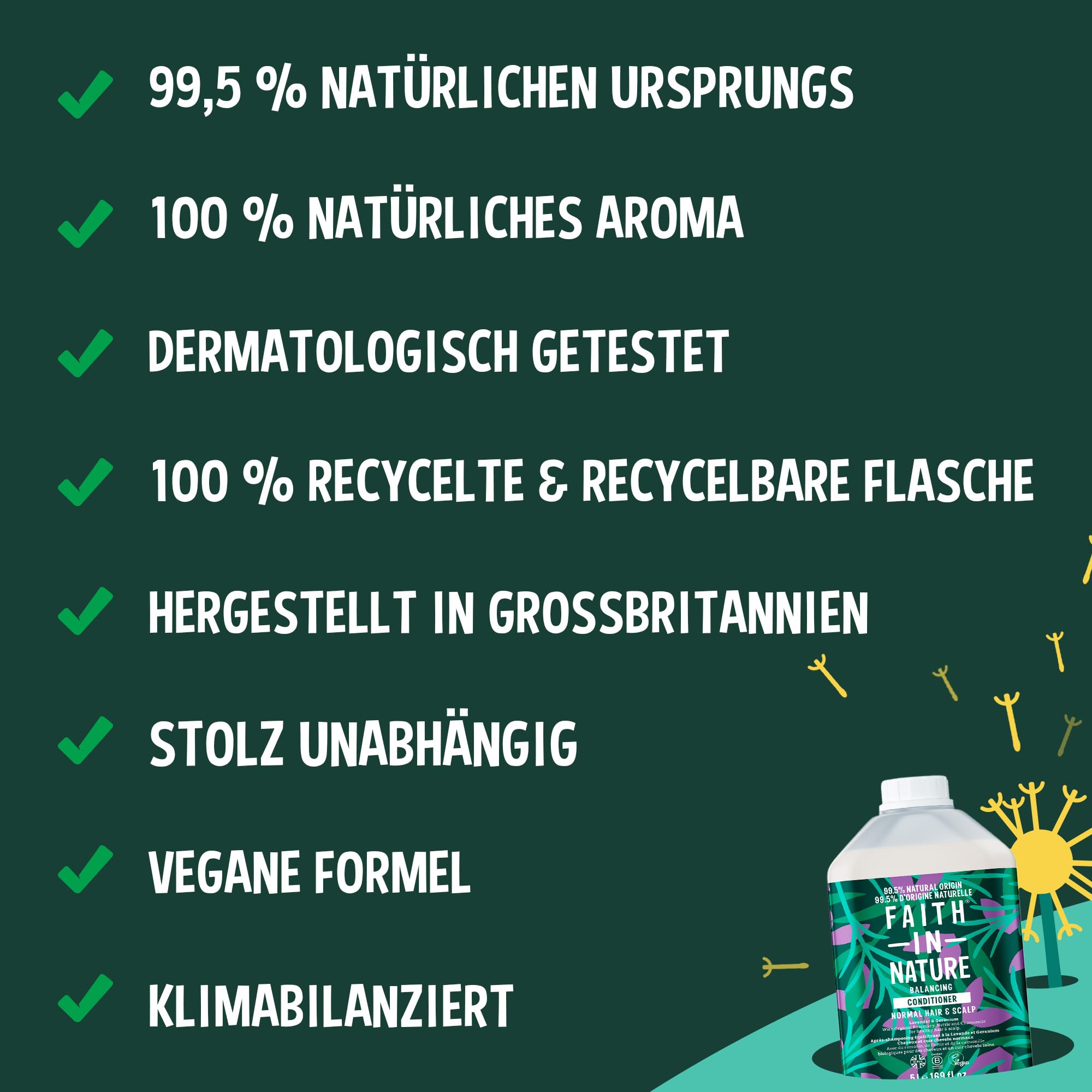 Faith In Nature Natürliches Lavendel & Geranie Conditioner, Ausgleichend für normales Haar & normale Kopfhaut, Vegan und tierversuchsfrei, Ohne SLS, Silikone oder Parabene, 5 L Nachfüllpack