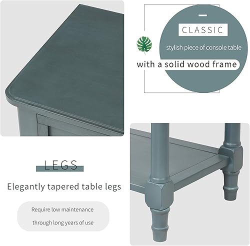 Miniatura 8 de Merax Mesa consola de madera clásica (azul marino para entrada, pasillo, aparador, con cajones de almacenamiento y estante inferior, tipo 7)