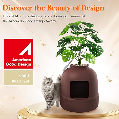 Lifewit Litter Box Cat with Faux Plant & Scoop, Hidden Enclosure Litter Tray with Odor Control & Carbon Filter in Living Room, Bedroom, Corner, Black(Brown,1)