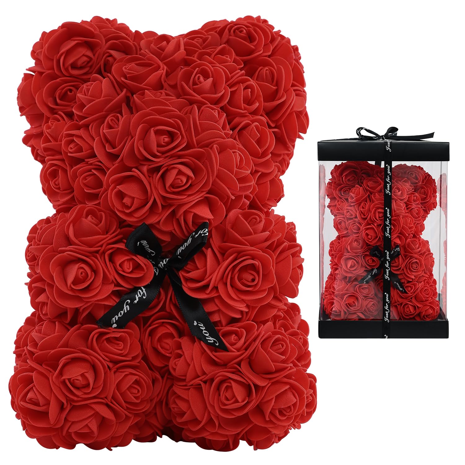 LEUCHTAMOR Rose Bear Red Teddy Bear Valentines Gifts for Her Rose Flower Anniversary with Gift Box Wedding Birthday Mothers Day for Women Mom Wife Girlfriend