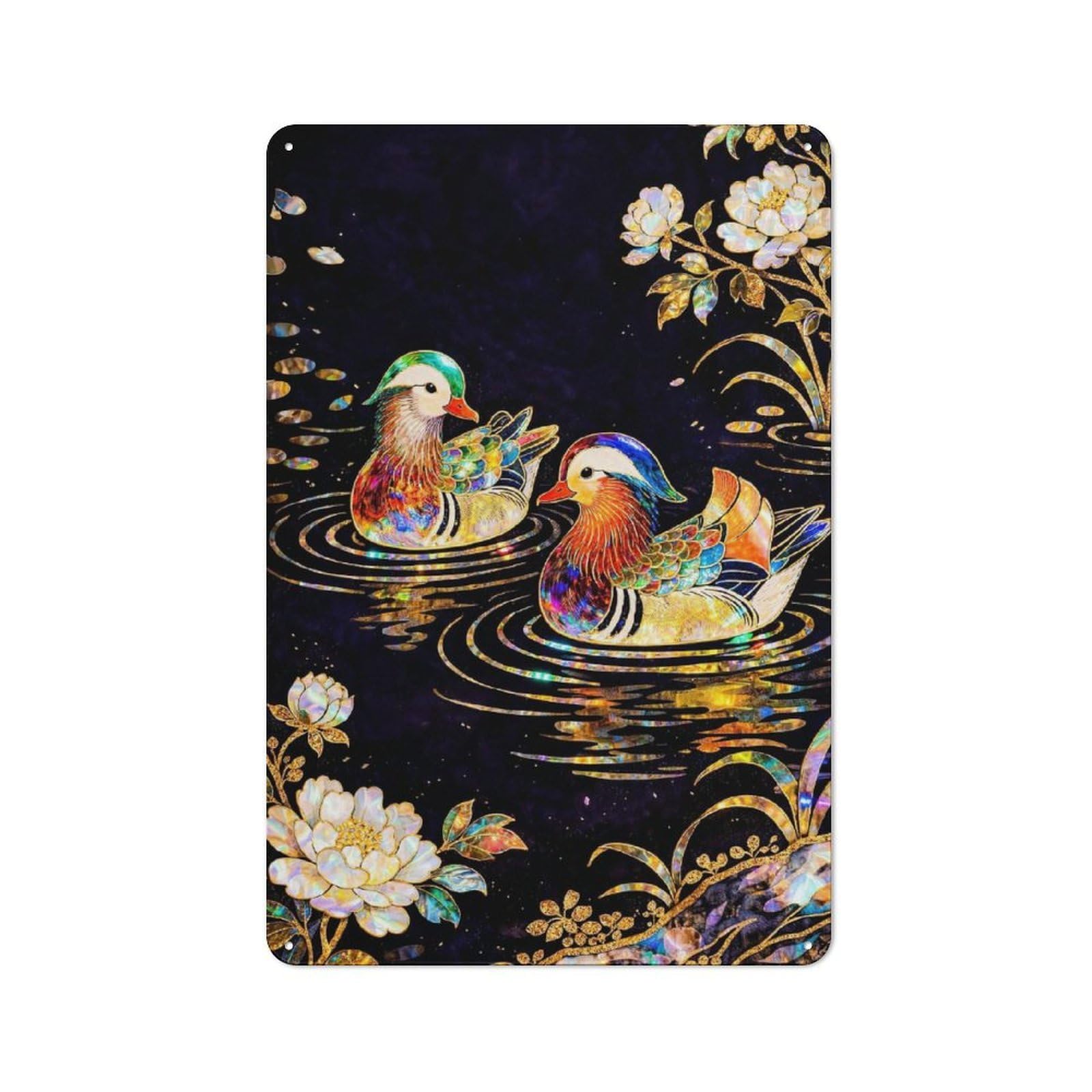 Junmoney Style-7 Mandarin Ducks And Flowers Rustic Printed Metal Sign 30X20cm For Garage Or Workshop, For Garage, Workshop And Man Cave Decoration