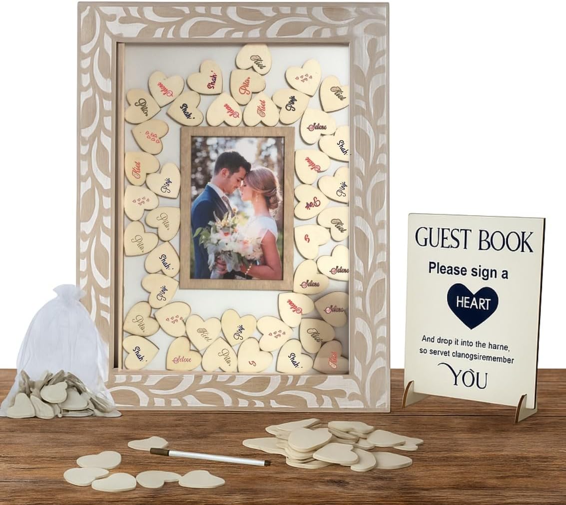 Wedding Guest Book Alternative with Wooden Hearts – Rustic Wedding Sign & Keepsake Decor for Reception