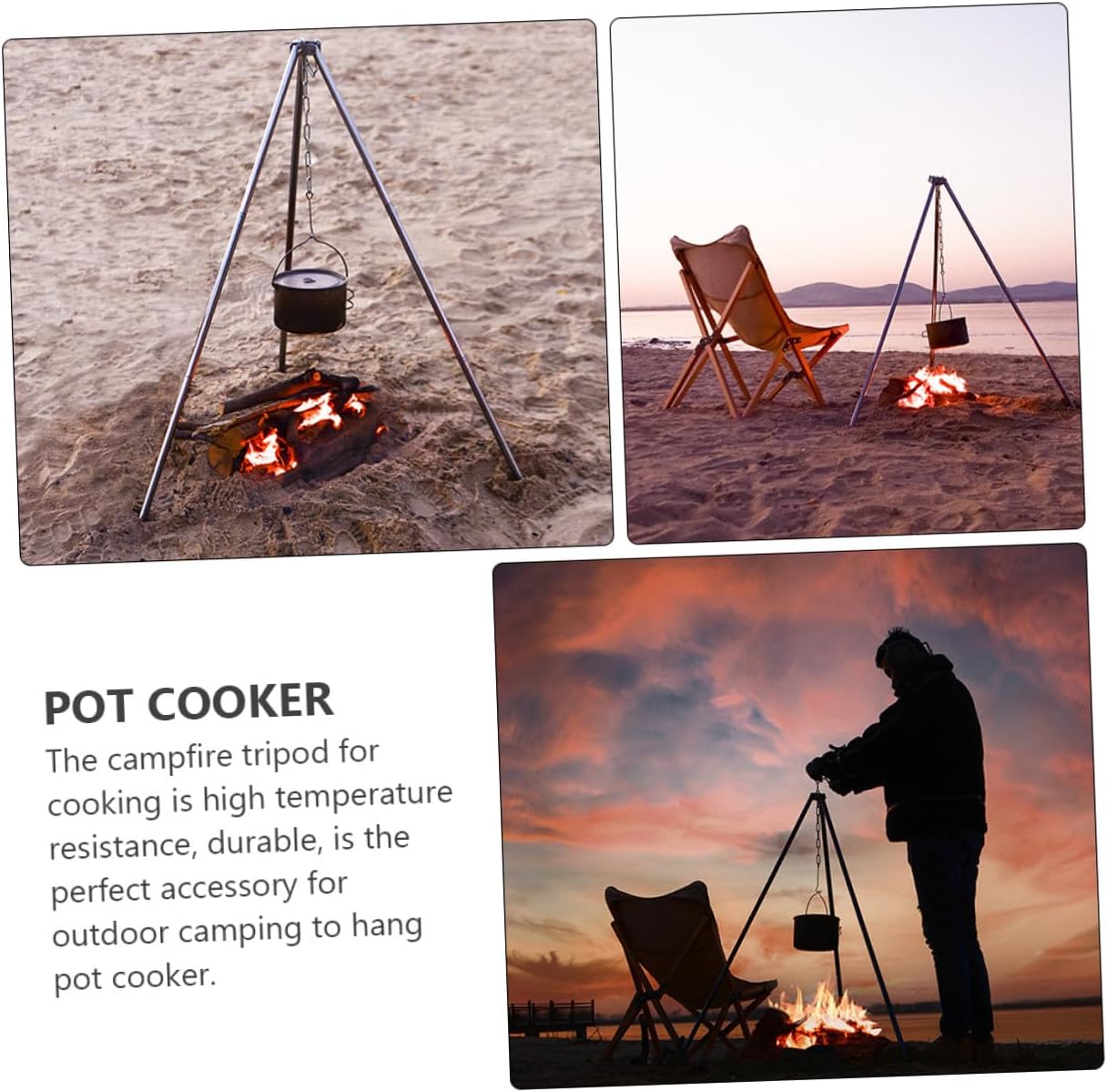 Angoily Adjustable Camping Tripod Grill Rack with Chain for Outdoor Cooking Lightweight Aluminum Alloy Campfire Cookware Holder for Hanging Pots and Kettles