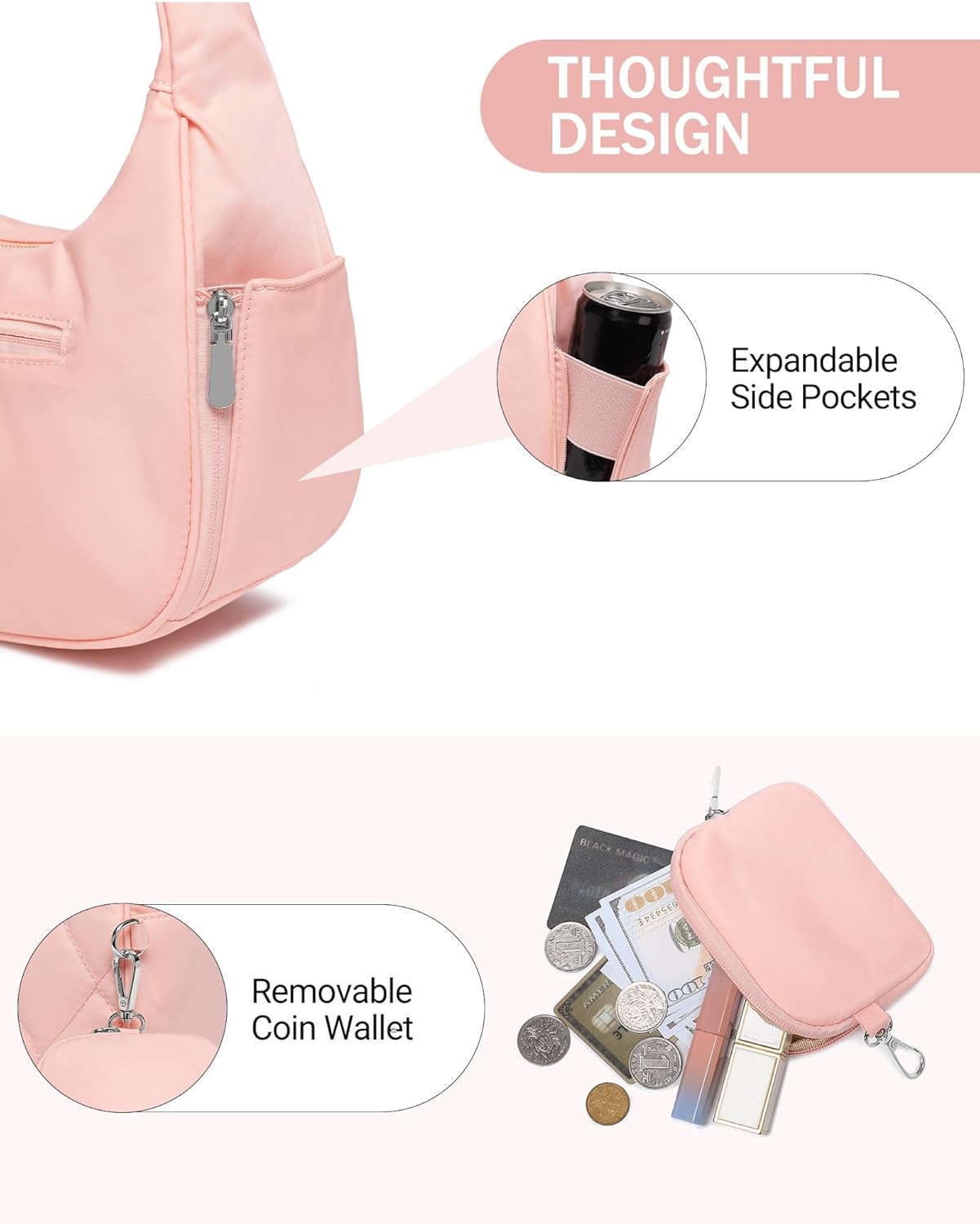 BAVERGE Nylon Crescent Bag Women Small Quilted Shoulder Purse Women's Hobo Handbag with Coin Wallet Mini Tote - Image 4