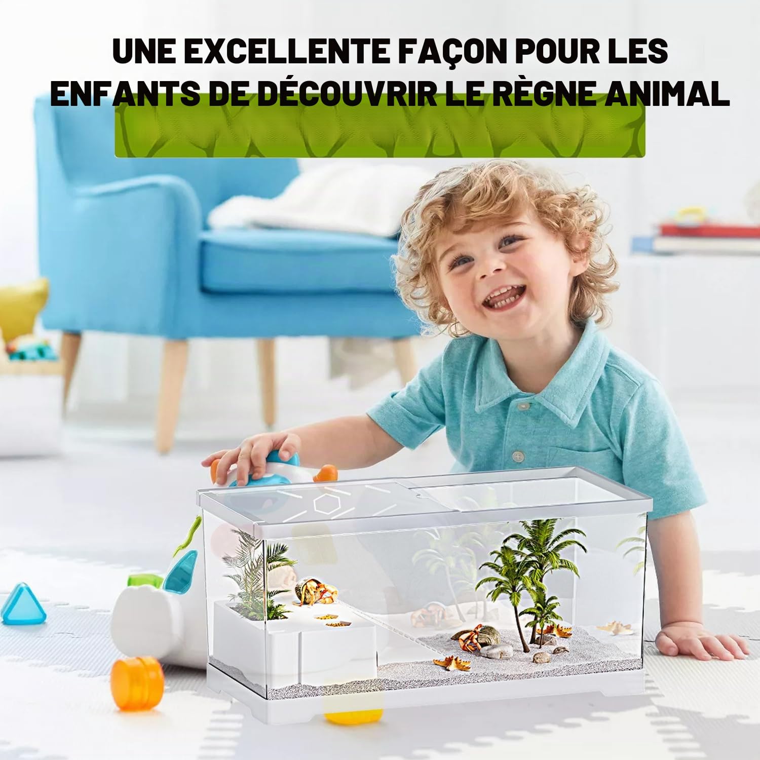 Aquarium pour tortues avec plateforme et drainage inférieur, 30 x 17,8 x 18,5 cm, pour tortues juvéniles, écrevisses, crabes, amphibiens, reptiles - Blanc