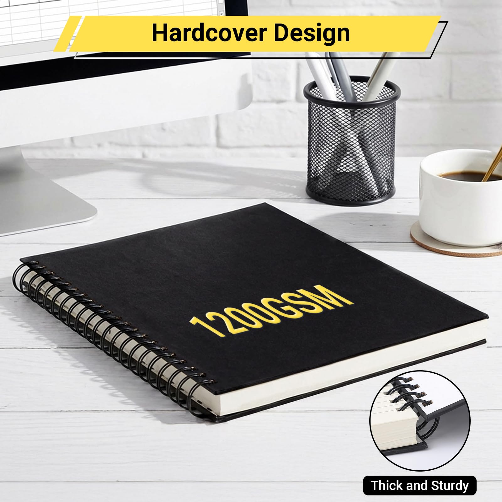 EUSOAR Quaderno a spirale grande, confezione da 3 quaderni A4 21,1 x 28,4 cm, copertina rigida, a righe, 240 pagine (120 fogli), quaderni professionali per appunti fai da te, diari scolastici e