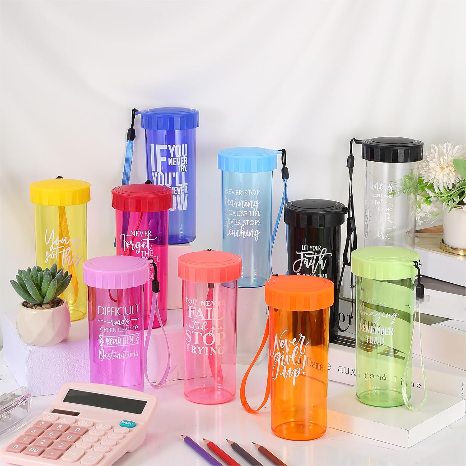 Tioncy 10 Pcs Employee Appreciation Gifts Bulk Water Bottle Thank You Inspirational Water Bottle 15 oz with Large Mouth Gifts for Nurse Employee Staff Team Volunteer(Multicolor)