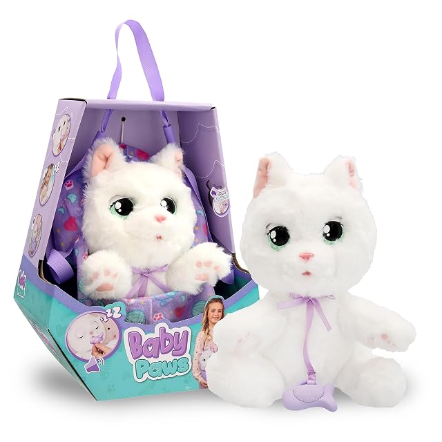 Baby Paws Gatito, Peluche Interactivo, Gatito con Sonidos Que Abre y Cierra los Ojos e Incluye una Bolsa para Llevarlo Contigo, Juguete Regalo para Niños y Niñas de 3 Años o Más