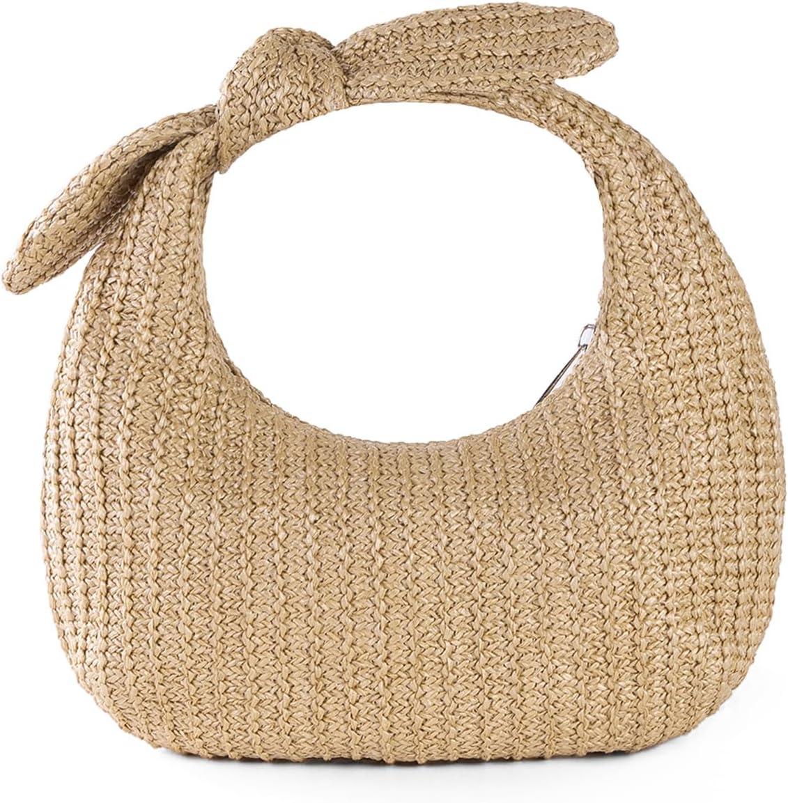 Lanpet Knotted Straw Clutch Purses for Women, Summer Beach Bag, Dumpling Evening Clutch Handbags for Formal Party Wedding Apricot