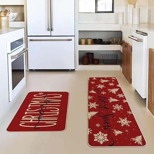 Miniatura 2 de Artoid Mode Juego de 2 tapetes de cocina con diseño de árbol de Navidad, diseño de copos de nieve, decoración de invierno, alfombras de cocina de