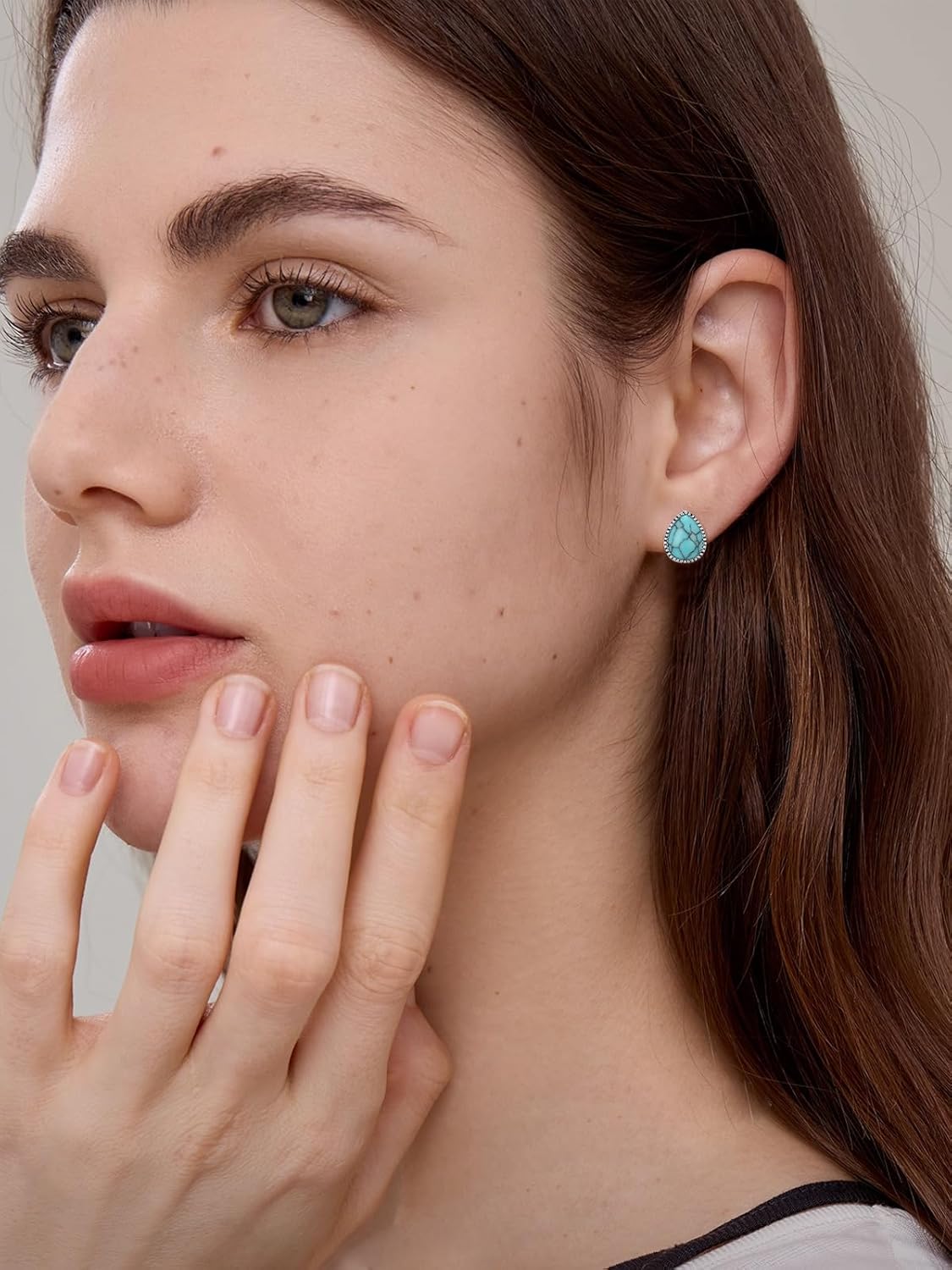 Turquoise/Black Onyx/Moonstone/Moss Agate/White Blue Opal/Tiger Eye Stud Earrings 18k White Gold Plated Earring Boho Western Jewelry Native American Gifts for Women Wife Mother