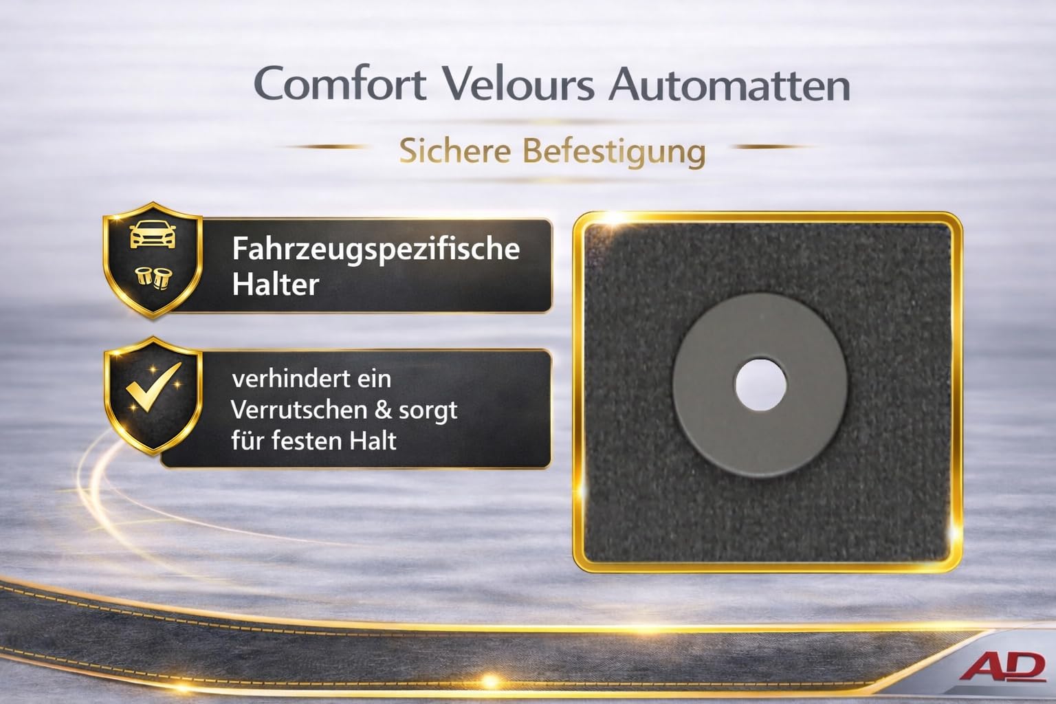 AD Tuning Velours Fußmatten für VW Golf 4 (06/2001-05/2003) | 4-teilig, 100 % passgenau, Schwarz, für runde Druckknopf – Befestigung
