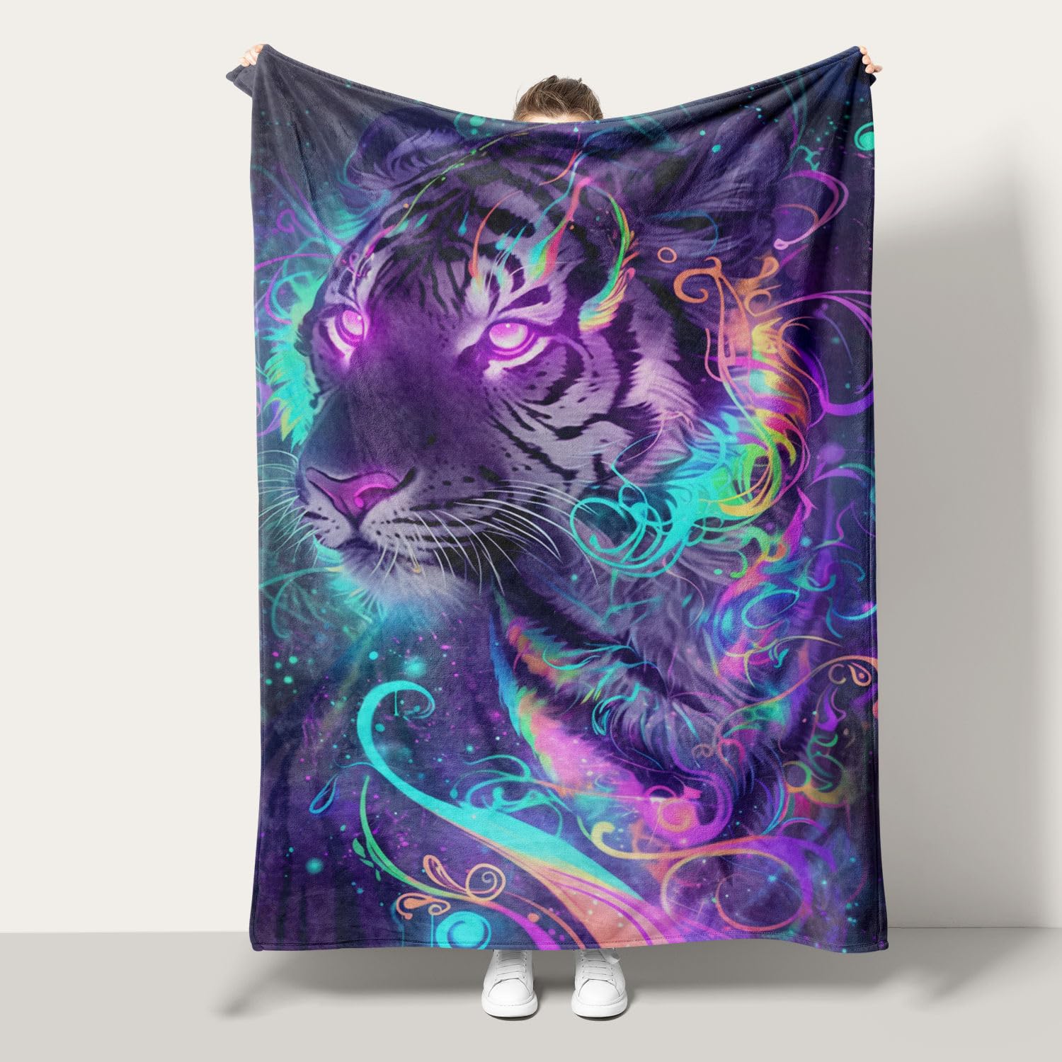 Plaid tigre 100x130cm couverture jeté de canapé en flanelle douce pour salon