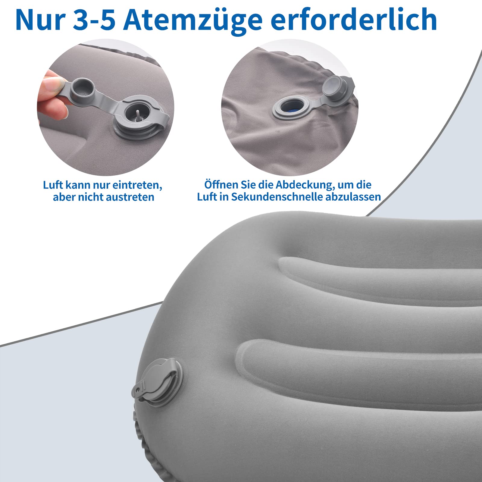 LifeChic Opblaasbaar reiskussen, 38 x 24 cm, grijs