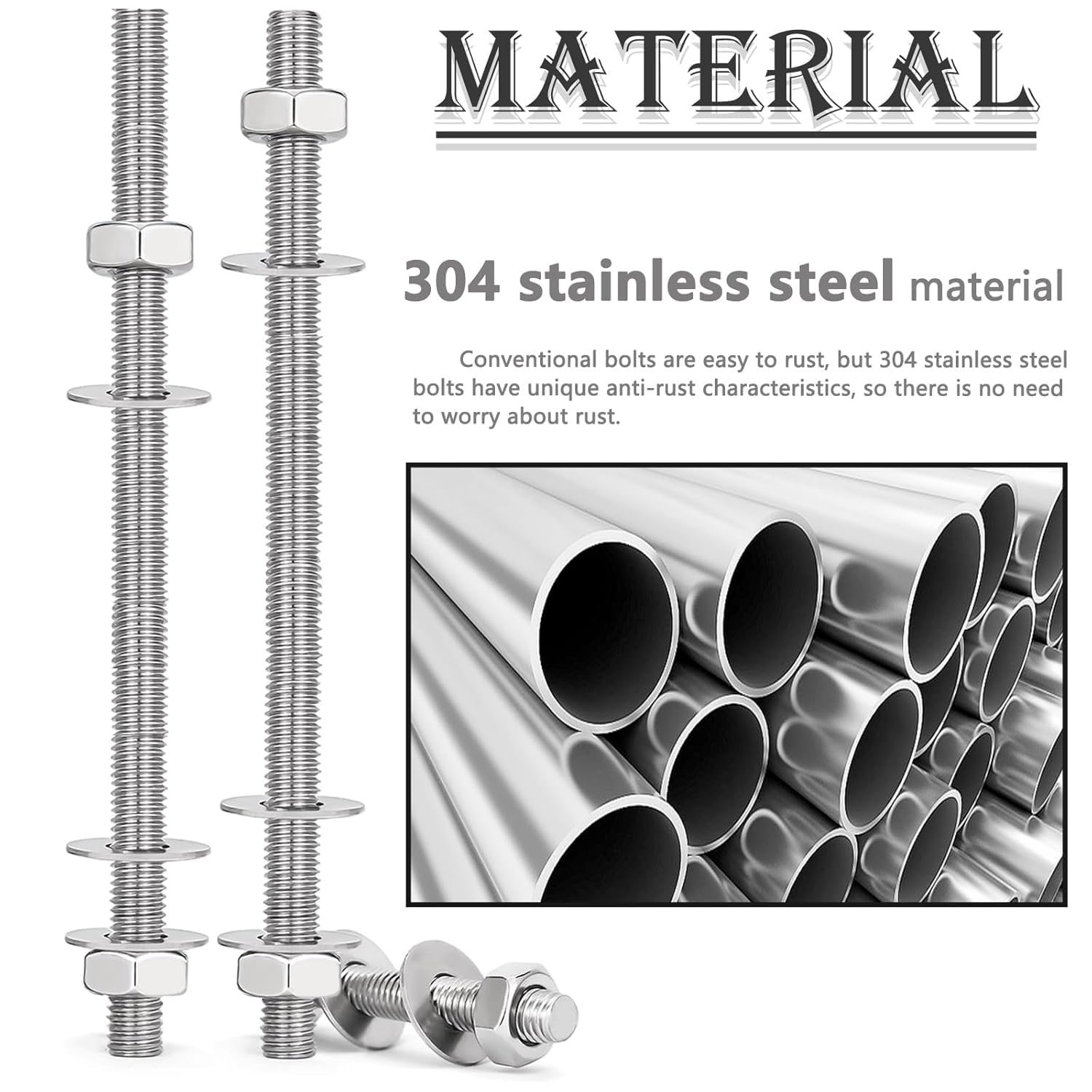 12 Barre Filettate M8 X 100mm AIMEKE - Acciaio Inox 304 Con 24 Dadi